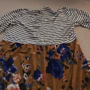 Long sleeve floral and striped maxi dress